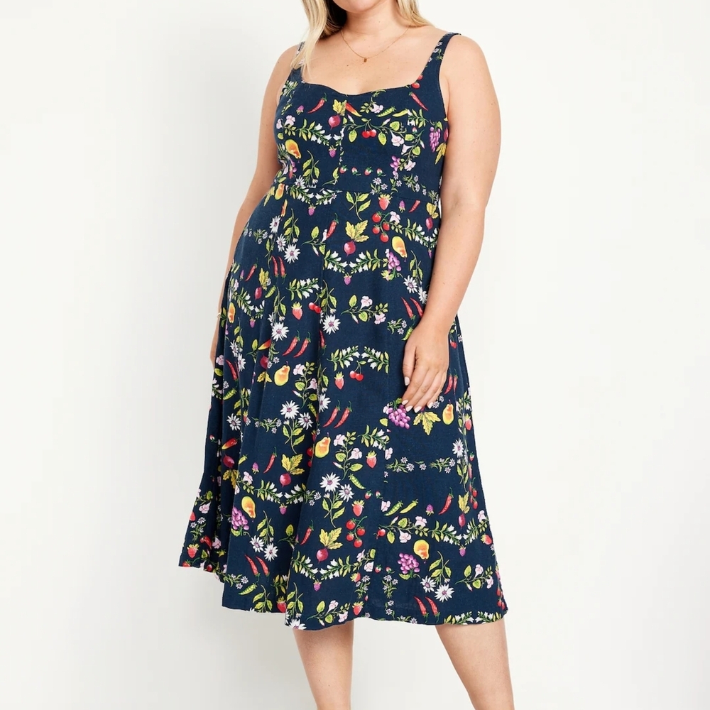 Old Navy Floral Midi Dress - Navy and Multicolor